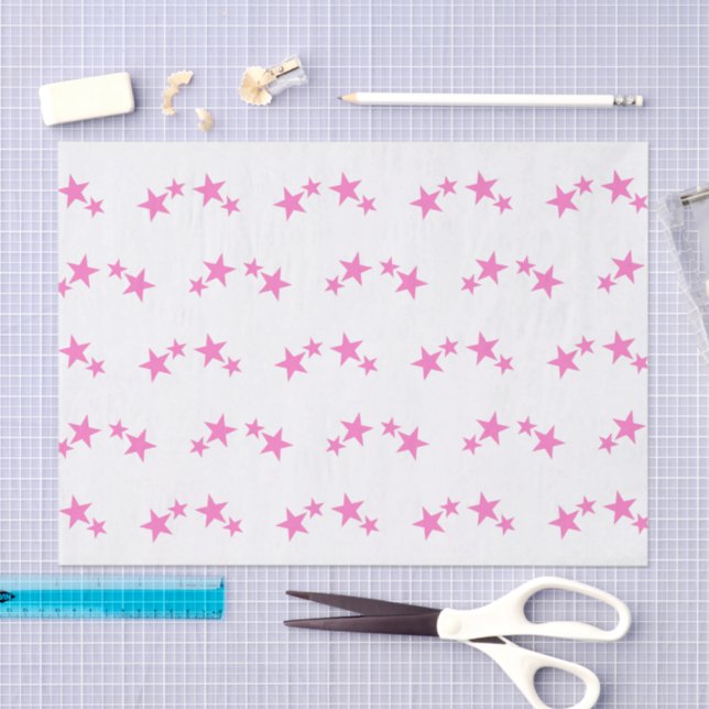 Papel De Seda Blanco con estrellas rosadas calientes (Artesanía)