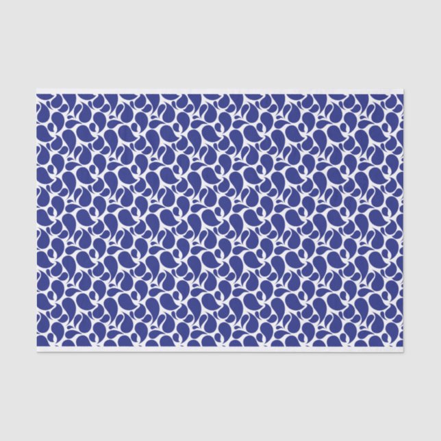 PAPEL DE SEDA BLANCO CON PATRONES DE PAISLEY AZUL (Anverso)