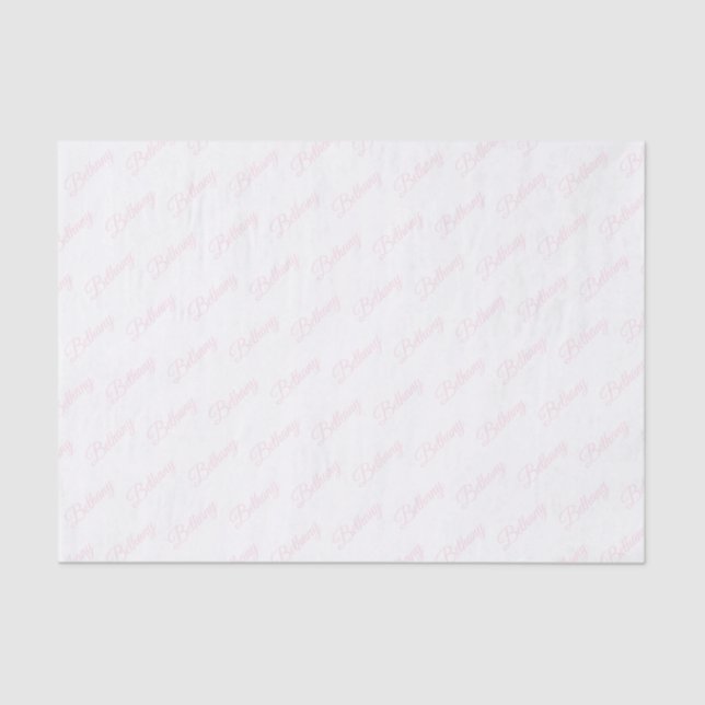 Papel De Seda Blanco con texto rosa pastel. (Anverso)