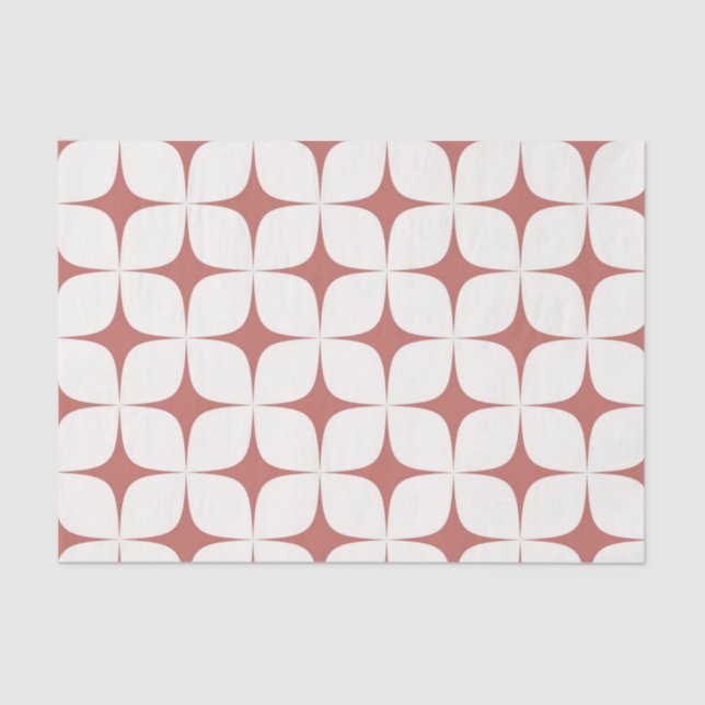 Papel De Seda Blanco Rojo Mid Century Moderno Boho Geométrico (Anverso)