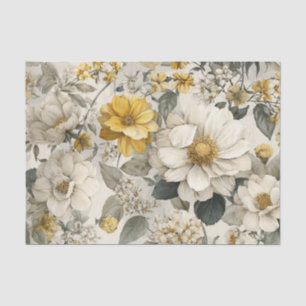 Papel De Seda Blanco Rústico Amarillo Floral Vintage Boho Pastel