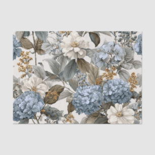 Papel De Seda Blanco Rústico Azul Floral Boho Vintage Pastel