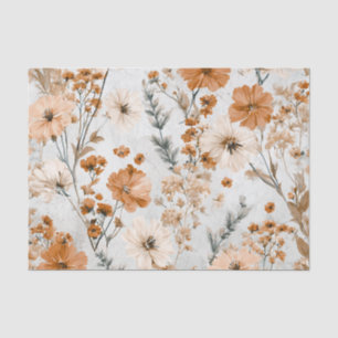 Papel De Seda Blanco Rústico Naranja Pastel Vintage Boho Floral