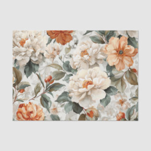 Papel De Seda Blanco Rústico Naranja Pastel Vintage Boho Floral