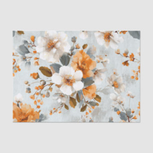 Papel De Seda Blanco Rústico Naranja Pastel Vintage Boho Floral