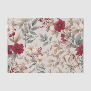 Papel De Seda Blanco Rústico Rojo Floral Vintage Pastel