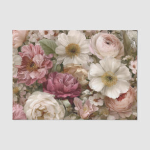 Papel De Seda Blanco Rústico Rosa Floral Vintage Boho