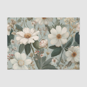 Papel De Seda Blanco Rústico Verde Floral Bohemio Vintage Pastel