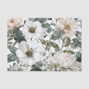 Papel De Seda Blanco Rústico Verde Floral Boho Pastel Vintage