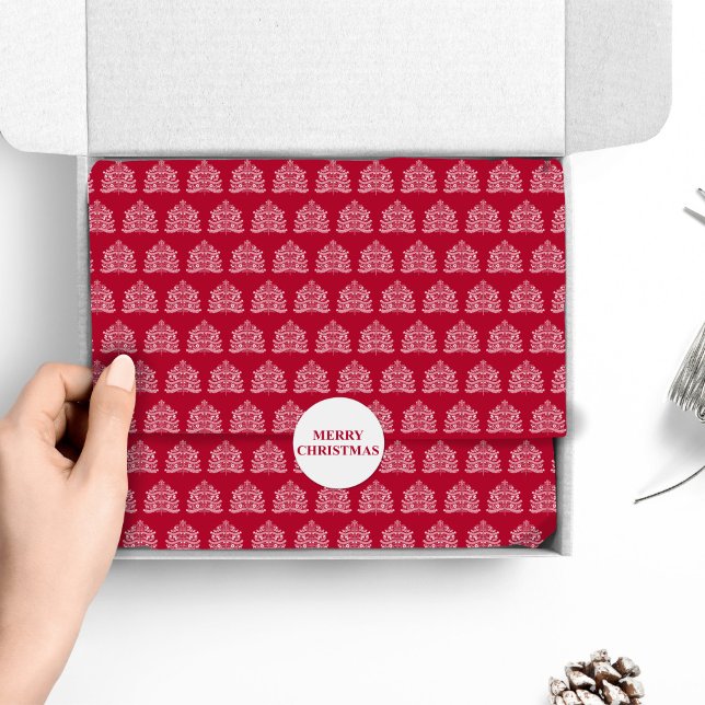 Papel De Seda Blanco sobre el árbol nórdico de Navidad rojo (Subido por el creador)
