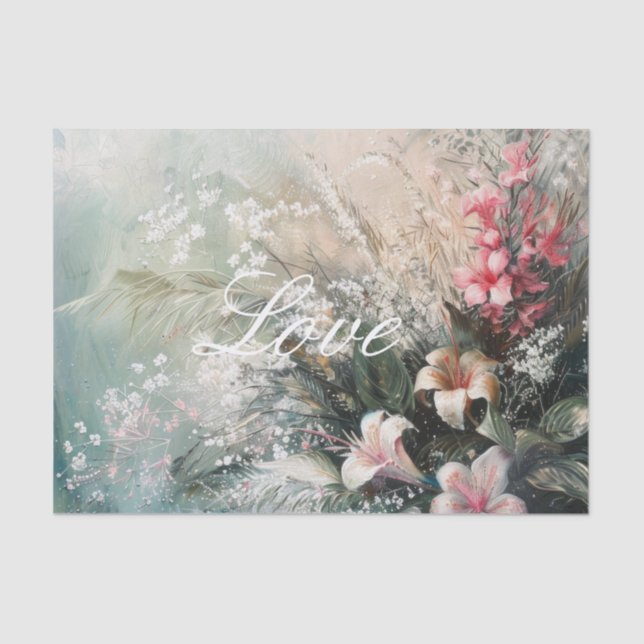 Papel De Seda Blanco trópico Hibiscus Amor floral (Anverso)