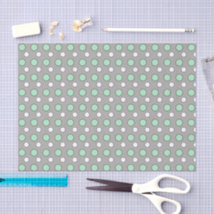 Papel De Seda Blanco verde de menta y gris con puntos de polka