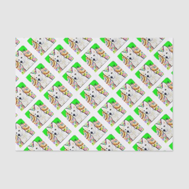 Papel De Seda Bling Pastor Alemán Blanco (Anverso)