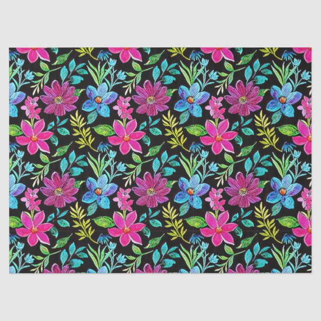 Papel De Seda Blooming flower garden chic floral foliage (Anverso)