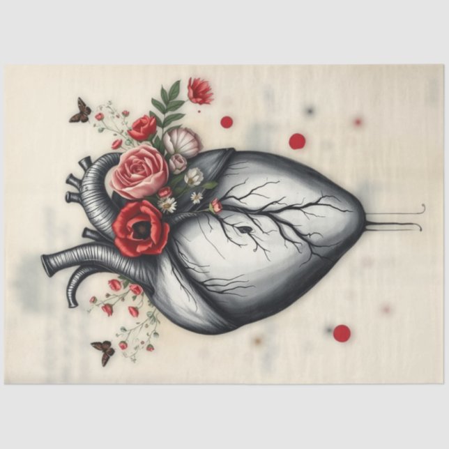 Papel De Seda Blooming Heart & Fluttering Wings Decoupage (Anverso)