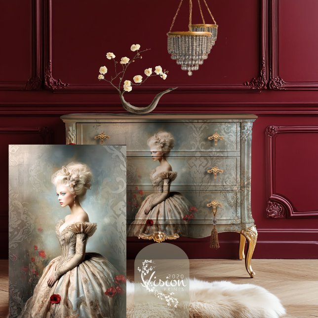 Papel De Seda Blooms Bouffant, Arte Retrato Rococo Elegancia (Bouffant Blooms, Rococo Romance, French Woman, Portrait Art Decoupage Paper. )