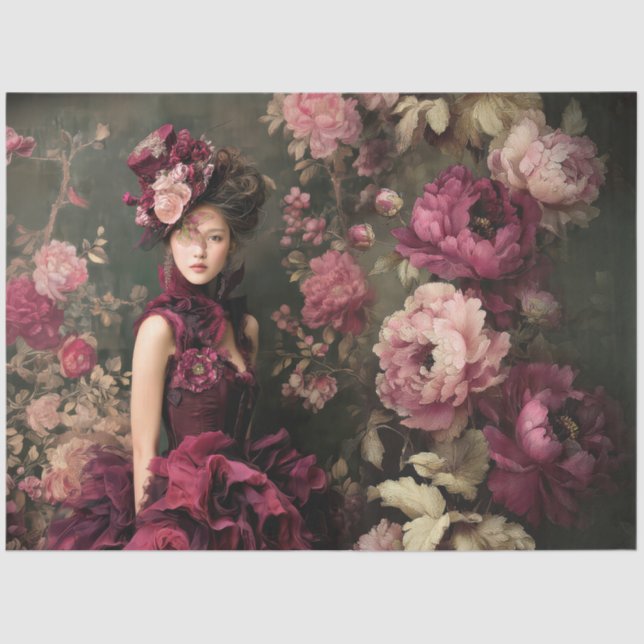 Papel De Seda Blooms de Borgoña, gótico victoriano, Moody Floral (Anverso)