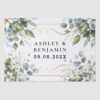 Papel De Seda Blue and Gold Elegant Floral Rustic Watercolor