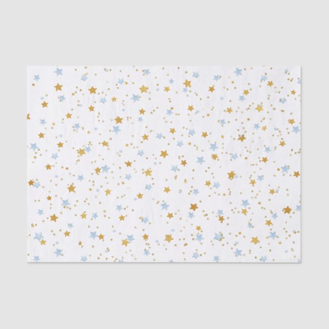 Papel De Seda Blue and Gold Stars Confetti Tejido Paper (Anverso)