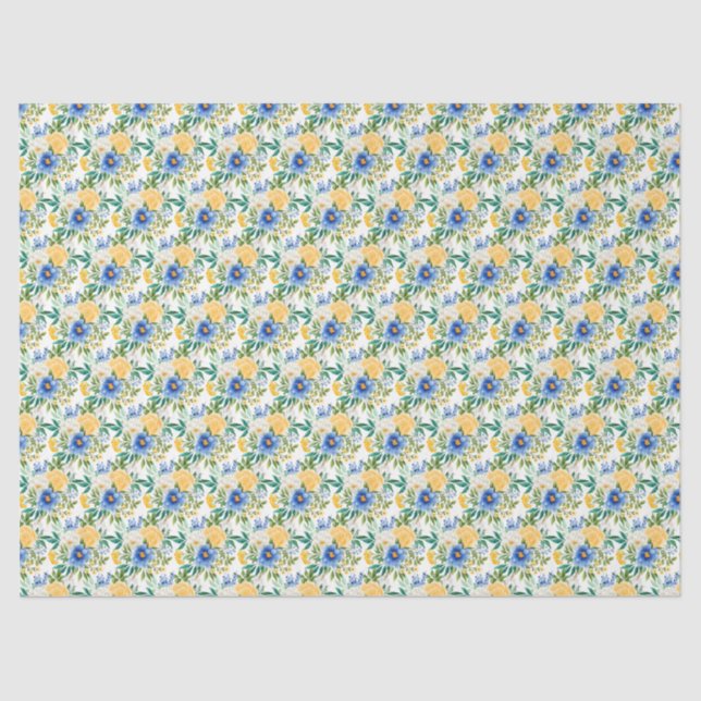 Papel De Seda Blue and Yellow Floral  (Anverso)
