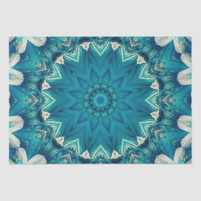 Papel De Seda Blue Aqua Mandala Rosette Retro Hippie (Anverso)