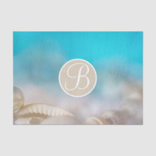 Papel De Seda Blue Beach Shells Elegant Monograma Letra Inicial