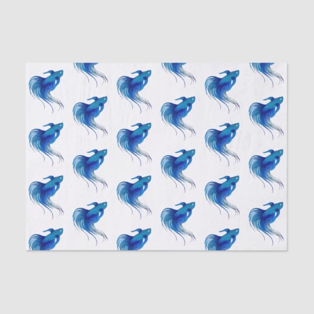 Papel De Seda Blue Betta Fish Watercolor (Anverso)