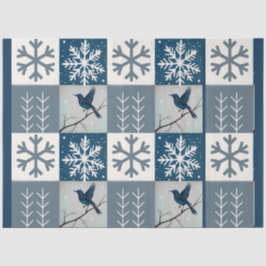 Papel De Seda Blue Birds & Snowflakes Christmas Winter Decoupage