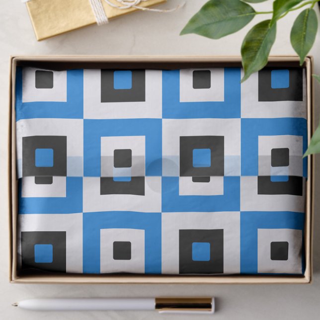 Papel De Seda Blue Black and White Checkered Squares Pattern (Subido por el creador)