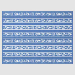 Papel De Seda Blue Bone Inlay Floral Border Decoupage Paper