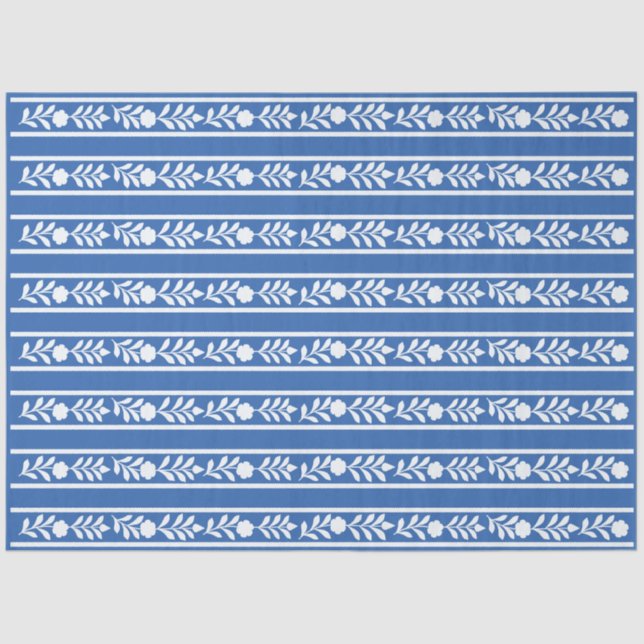 Papel De Seda Blue Bone Inlay Floral Border Decoupage Paper (Anverso)