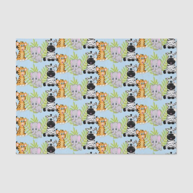 Papel De Seda Blue Boy Baby Shower Cute Safari Jungle Animales (Anverso)