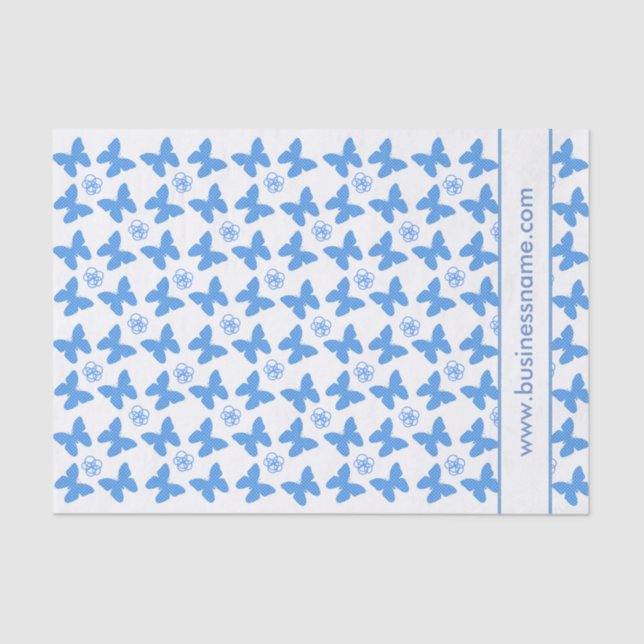 Papel De Seda Blue Butterfly and Flower Custom Text (Anverso)