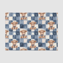 Papel De Seda Blue Checkered Highland Cow Cute Gift Wrap