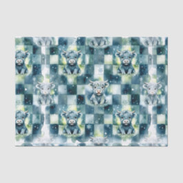 Papel De Seda Blue Checkered Highland Cow Snow Winter