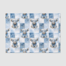 Blue Checkered Highland Cow Snowflake Winter