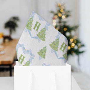 Papel De Seda Blue Chinoiserie Escudo Monograma de árbol de Navi