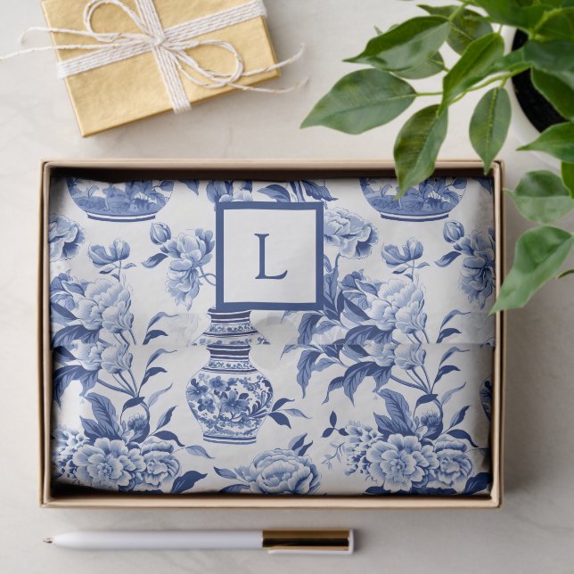 Papel De Seda Blue Chinoiserie Monogram  (Regalo )