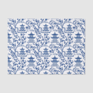 Papel De Seda Blue Chinoiserie Pagodas Toile