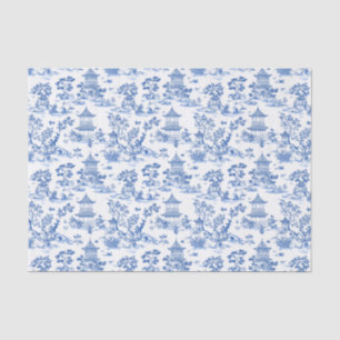 Papel De Seda Blue Chinoiserie Pagodas Toile