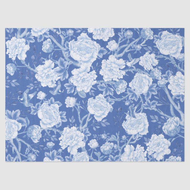 Papel De Seda Blue Chinoiserie Porcelain Floral Garden Decoupage (Anverso)