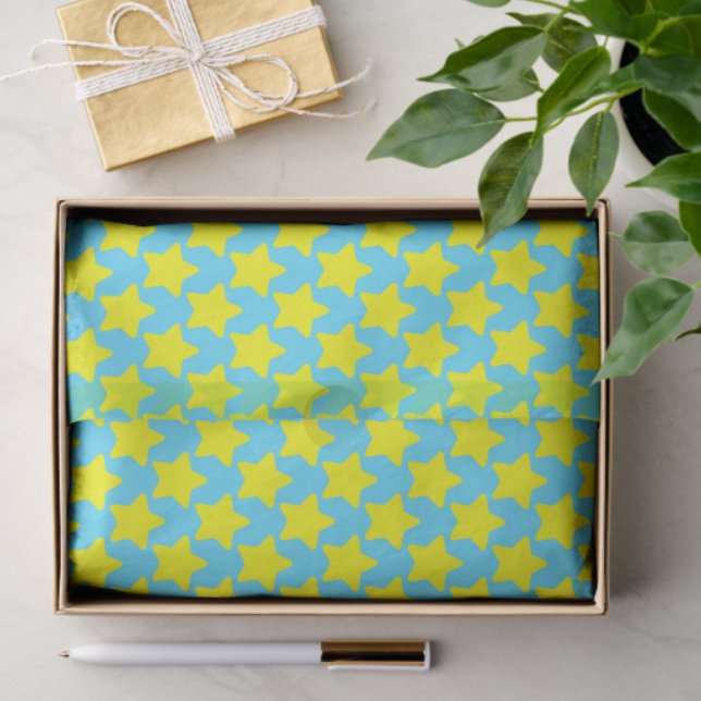 Papel De Seda Blue Christmas Tissue Paper with Yellow Stars (Regalo )