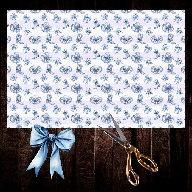 Papel De Seda Blue Cowgirl Toile Chinoiserie sobre rayas moradas (Subido por el creador)
