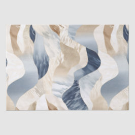 Papel De Seda Blue Cream Ivory Abstract Waves Beach