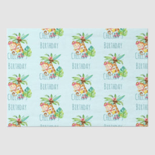 Papel De Seda Blue Cute Monkey Personalizado Cumpleaños Feliz