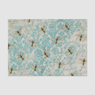 Papel De Seda Blue Damask Bee Vintage