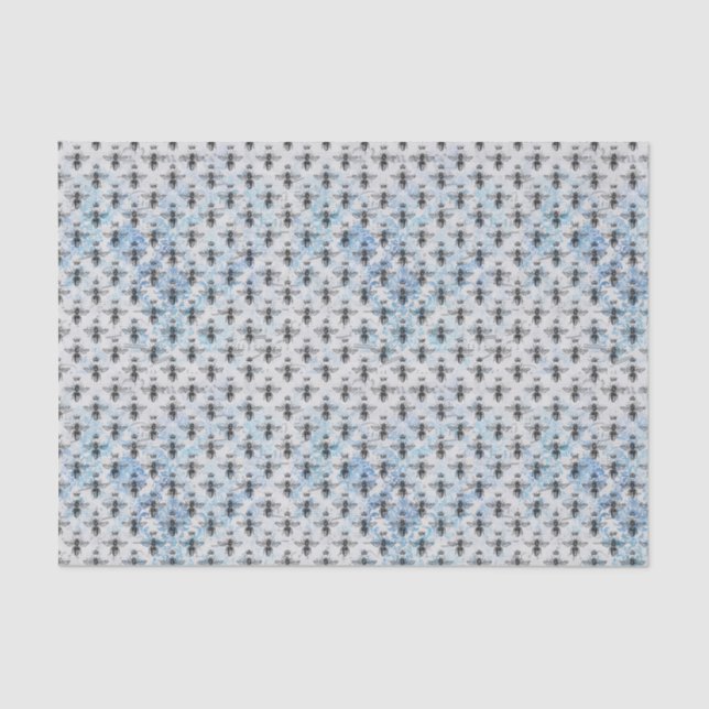 Papel De Seda Blue Damask Queen Bee (Anverso)