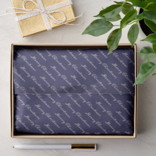 Papel De Seda Blue Elegant Script Feliz Navidad
