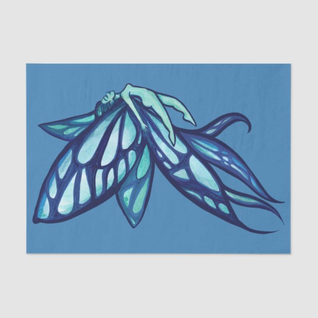 Papel De Seda Blue Fairy Wings Faerie Garden Art (Anverso)