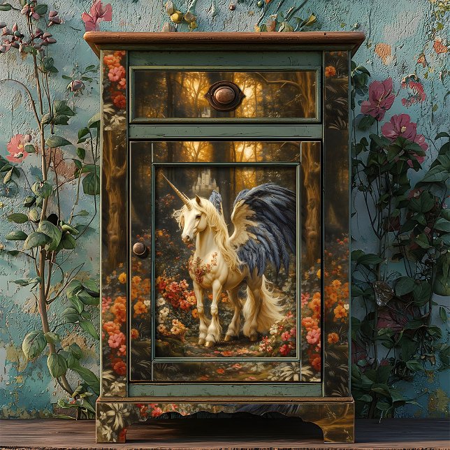 Papel De Seda Blue Fantasy Unicorn Woodland Decoupage (Subido por el creador)